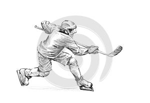 Hand-drawn Sketch, Pencil Illustration of an Ice Hockey Player