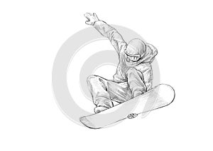 Hand-drawn Sketch - Pencil Illustration of a Snowboarder Mid Air