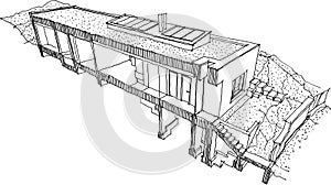 hand drawn sketch of section of modern detached house