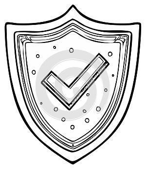 Hand-drawn sketch of a security shield icon with a checkmark symbol for validation