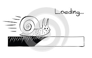 Hand Drawn Snail or Slug with Loading Bar Isolated