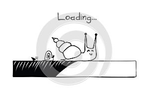 Hand Drawn Snail or Slug with Loading Bar Isolated