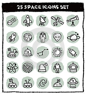 Hand Drawn Sketch Space astronomy Icon Set