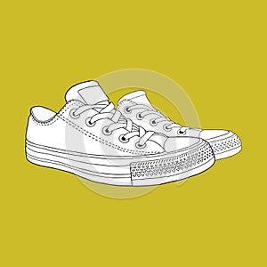 Hand drawn sketch of sport shoes. Vector stock illustration.