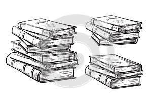 Hand drawn sketch stack books isolated on white background vector