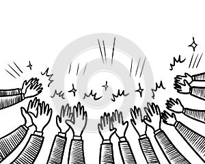 Hand Drawn sketch style of applause, thumbs up gesture. Human hands clapping ovation. on doodle style, vector illustration