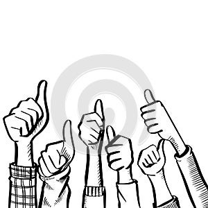 Hand Drawn sketch style of applause, thumbs up gesture. Human hands clapping ovation. on doodle style, vector illustration