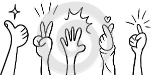 Hand Drawn sketch style of applause, thumbs up gesture. Human hands clapping ovation. on doodle style, vector illustration