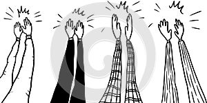 Hand Drawn sketch style of applause, thumbs up gesture. Human hands clapping ovation. on doodle style, vector illustration