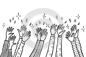 Hand Drawn sketch style of applause, thumbs up gesture. Human hands clapping ovation. on doodle style, vector illustration