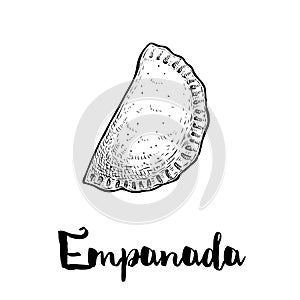 Hand drawn sketch style empanada. Typical Latino America and spanish fast food. Vector illustration isolated on white background. photo