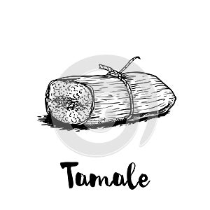 Hand drawn sketch style traditional mexican food tamale. Retro craft mexican cuisine vector illustration.