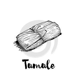 Hand drawn sketch style traditional mexican food tamale. Retro craft mexican cuisine vector illustration. photo