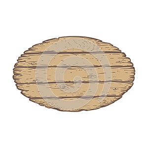 Hand drawn sketch style wooden signboard. Wooden ellipse plank.