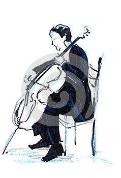 Hand drawn sketch of violoncellist