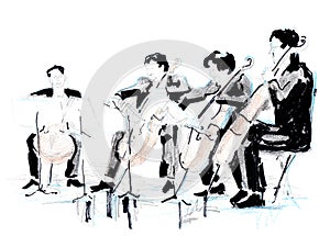 Hand drawn sketch of violoncellist quartet