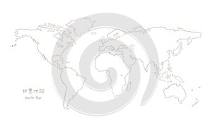 Hand-drawn sketch world map, Mercator projection