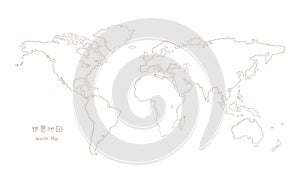 Hand-drawn sketch world map, Mercator projection photo