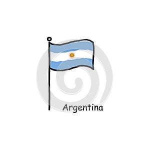 Hand drawn sketchy Argentina flag on the flag pole. three color flag . Stock Vector illustration isolated on white background