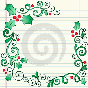 Hand-Drawn Sketchy Doodle Christmas Holly Border