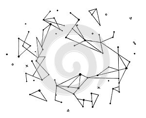 Hand-Drawn Sketchy Doodle Design Elements with constellations, circuits, neural network concept. Abstract outline vector