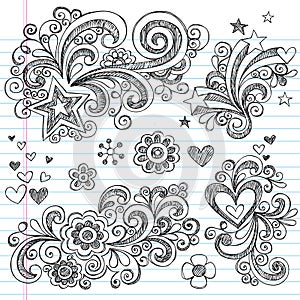 Hand-Drawn Sketchy Flower and Stars Doodles photo