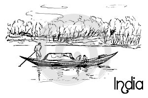 Hand drawn small boat with people