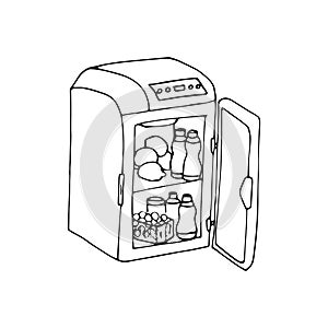 hand drawn small refrigerator for car