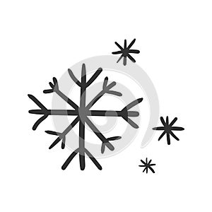 Hand drawn snowflake vector icon. Snow flake sketch doodle illus