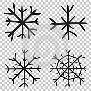 Hand drawn snowflake vector icon. Snow flake sketch doodle illus