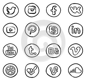 Hand drawn social media icons