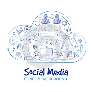 Hand drawn social media networking doodle sketch vector concept background
