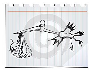 Hand drawn sork with baby