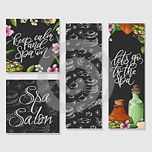 Hand drawn spa banners in sketch style. Design for store, spa, beauty salon and etc. Natural cosmetics vector