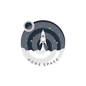 Hand drawn space badge with textured vector illustration.