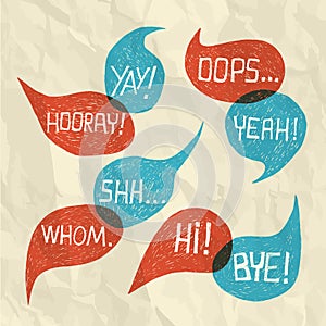 Hand drawn speech bubble set with short phrases on paper texture 2 photo