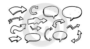 Hand Drawn Speech Bubbles and Arrows Vector Set for Communication Design