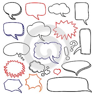 Hand drawn speech bubbles cloud doodle vector set