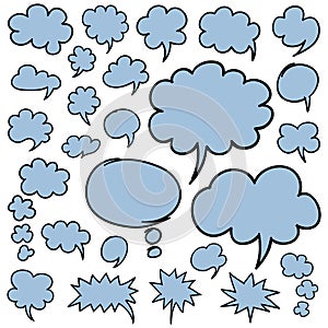 Hand Drawn Speech Bubbles and Thought Clouds Design Elements