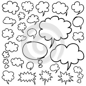 Hand Drawn Speech Bubbles and Thought Clouds Design Elements