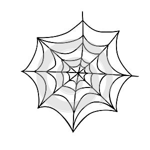 Hand drawn spider web isolated on white background. Vector design element for Halloween
