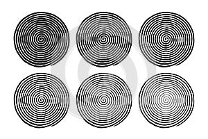 Hand drawn spiral set with six different line thicknesses