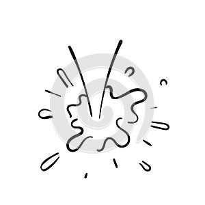 Hand drawn splash, liquid paint or water explosion with drops. doodle style