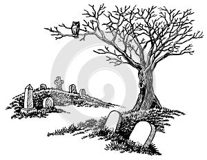 Hand Drawn Spooky Graveyard