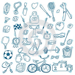 Hand drawn sport icon set. Fitness and sport. Healthy lifestyle