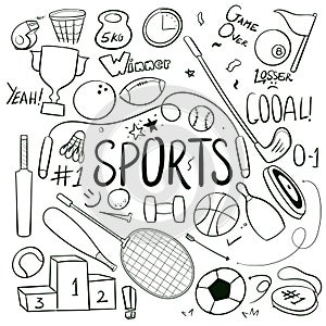 Hand Drawn Sports Scribble Doodle symbols Vector Random Hand drawn doodles icon