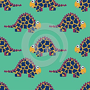 Hand-drawn spotted dinosaurs vibrant seamless pattern vector