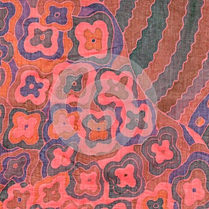 Hand-drawn square abstract pattern on red scarf photo