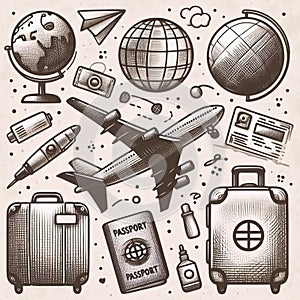 Hand-drawn square travel illustration, Ai generated image