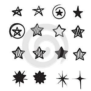 Hand drawn Star icons. Sparkles, shining burst. Vector symbols star isolated on white background doodle